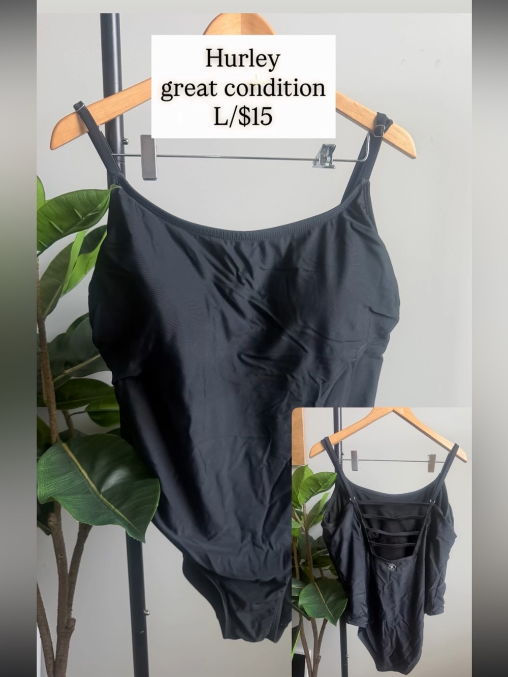 Hurley Black Strappy Ladder-Back Bodysuit